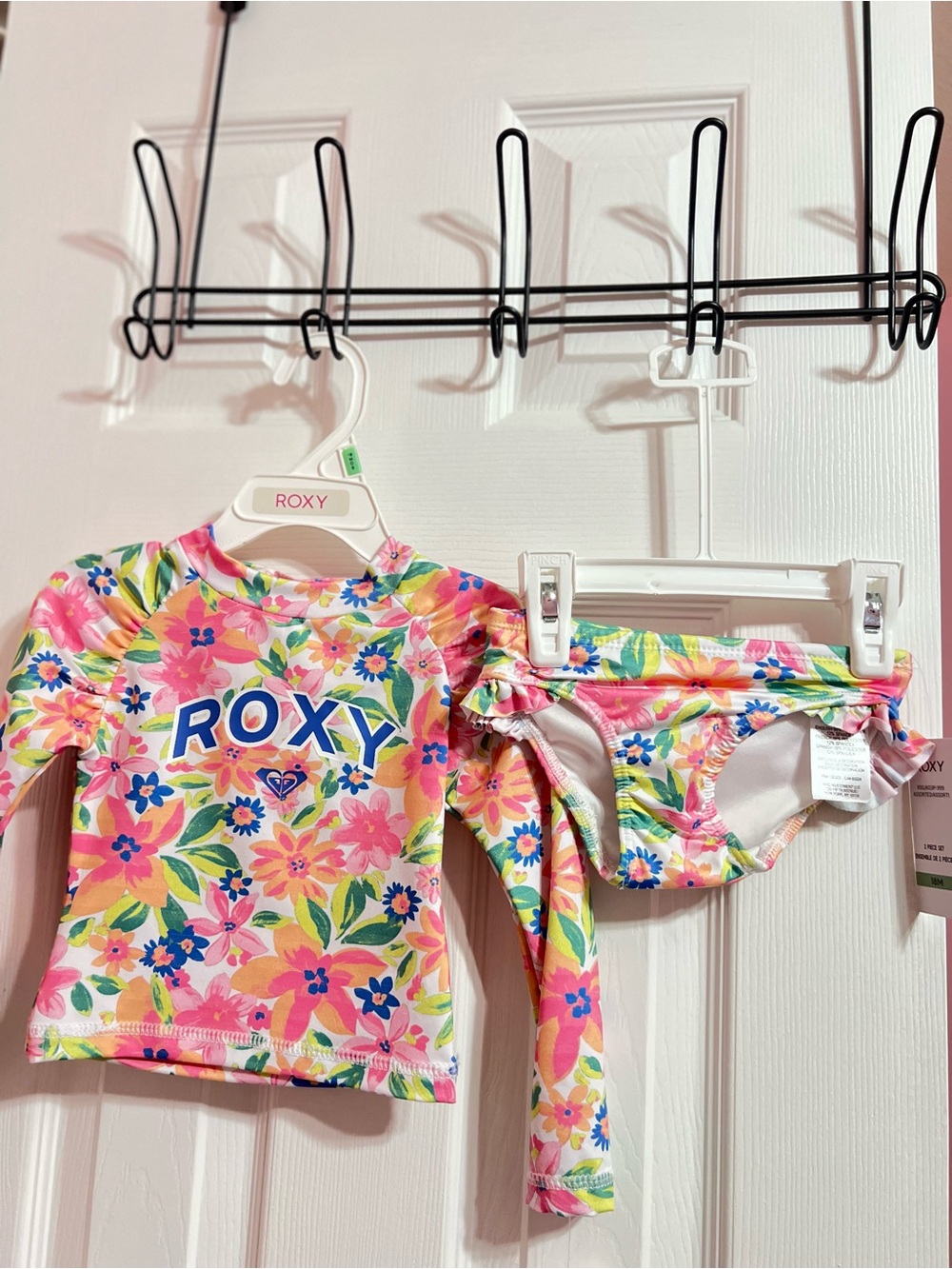 BRAND NEW Roxy Girls' Pink Floral Rash Guard Swim Set 18 months